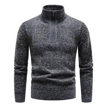 Есенно-зимния нов, мек вълнен плат мъжки пуловер с висока воротом размер плюс, мъжки пуловер с цип