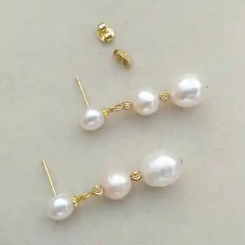 Естествени бели перли от Южното Море в стил барок 14К златни обеци Ден на Майката Деня на Благодарността Сладководни Коледни Класически Бижута са Красиви
