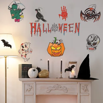 Забавен Скелет Тиква Кръв Отпечатък На Ръцете Хелоуин Креативни Стъклени Етикети Самозалепващи Прозорци Домашна Декорация На Стени, Стикери За Стена