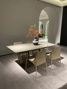 Италиански минималистичен маса за хранене и стол разход на правоъгълен модерен минималистичен лесен луксозна маса за хранене за малък апартамент de