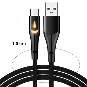 Кабел USB Type-C с led за iPhone 14 Xiaomi Huawei Samsung Type-C Кабел за бързо зареждане Smart Charge Найлон плитка със защита от ликвидация
