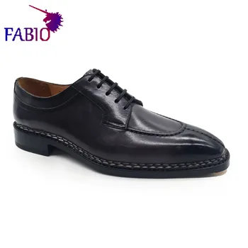 Кожени мъжки обувки бизнес човек Италианска кожена подметка Норвежки шиене се извършва ръчно, мъжки кожени обувки с джапанки