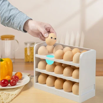 Креативен Обърнете Кутия за Яйца Обърнете Кутия за Яйца Рафтове За Съхранение на Яйца Пластмасов Органайзер за Яйца Тава за Хладилник Домашен Органайзер