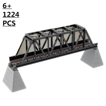 Креативен уличен пейзаж технология блок влак желязна ферма железопътен мост DIY монтаж на детска играчка, подарък модел на MOC