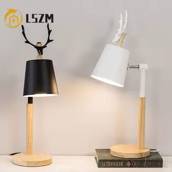Креативна Скандинавски Настолна Лампа Дървена Художествена Iron Led Сгъваема Проста Защита На Очите Настолна Лампа За Четене На Дневна Спалня Начало Декор