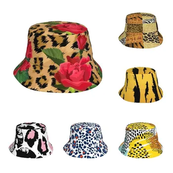 Леопард печат кофа шапка модерен зверски принт Рибар шапка открит пътуване, плаж, слънце, шапка, за жени, мъже обратими компактен капачка