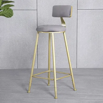 Лесен луксозен бар стол с дизайнерска облегалка, висок стол, Домашен скандинавски минимализъм на острова стол