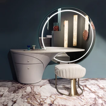 Лесен луксозен плоскостной скрин-тоалетка спалня първокласен тенис на кожена тоалетка с прибиращ маса