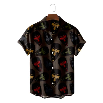 Летни Мъжки Свободни Хавай Тики Разплод Маска Серия Плажни Ризи 2022 Ежедневни Извънгабаритни Забавни Вечерни Блузи Копчета С Яка