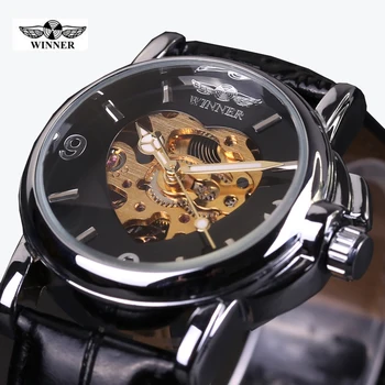Луксозна Марка Winner Gold Skeleton Автоматични Механични Часовници Дамски Механични Часовници Жените Модни Часовници Със Сърцето
