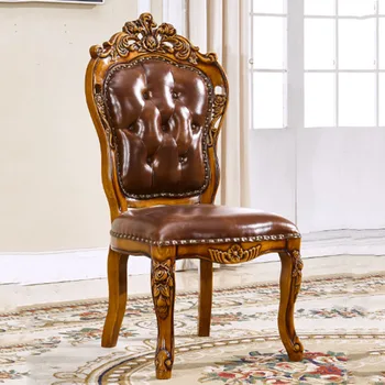 Луксозно Дървена Обяд Стол От Естествена Кожа, Удобен Ергономичен Офис Стол За Дневна Sedie Da Pranzo, Американската Мебели