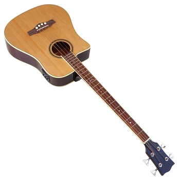 Лява акустична бас китара 4-струнен лъскава акустико-електрическа бас-китара естествен цвят с еквалайзер