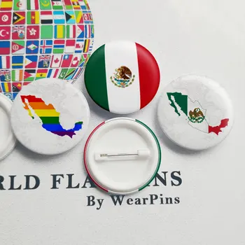 Мексико Флаг Карта Купа Копчета безопасни Игли ЛГБТ Гей Дъгова Гордост Купа Бутони-Икони