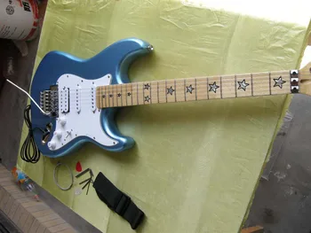 Метална синя електрическа китара с инкрустированным кленов накладным брачните във формата на звезда, звукосниматель SSH, мост Floyd Rose 9yue7