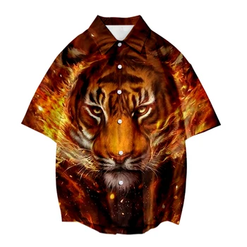 Модерна Лятна риза Тигър голяма influencer Къса Риза Тенденция Мъжки 3D дигитален печат Отложной Яка Ежедневни Риза
