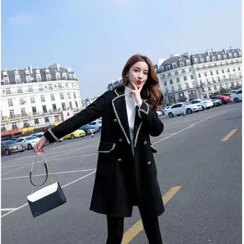 Модно Темпераментное Вълна палто в стил Хепбърн 2023, Есенно-зимния Ново Черна Вълнена палто средната и дългата дължина, женски Тенденция