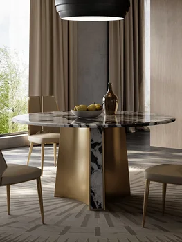 Мраморна маса за хранене и кръгла маса модерен голям плосък пода домакински висококачествен натурален луксозна каменна италиански минималистичен маса за хранене