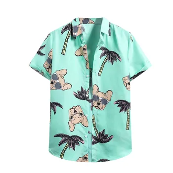 Мъжка Жилетка С Къс Ръкав, Хавайски Плажна Риза с Цветен Модел, Мъжка Риза с Висока Воротом, Ежедневни Летни Плажни Ризи С Цветен Модел За Мъже 