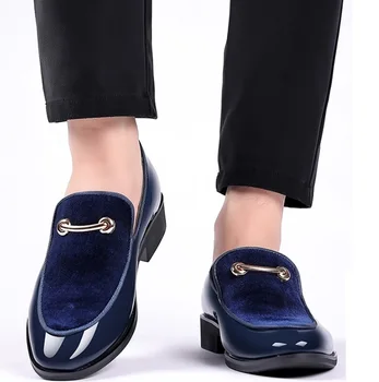 Мъжки модел обувки в британския стил, Ежедневни Кожени Обувки, Официални Сватбени Обувки За Мъже, Лоферы без закопчалка, офис обувки-Oxfords, цвят черен, Син