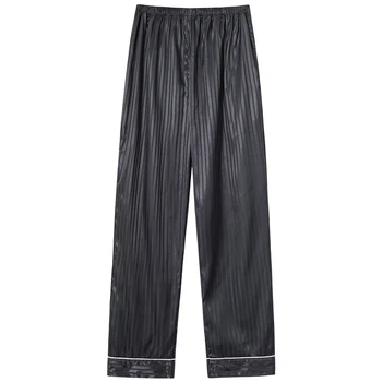 Мъжки пижами летни копринени сатен дълги панталони в японски стил прости с еластичен ластик на талията на ежедневните големи ярды 4XL шарени мъжки домашни панталони за сън
