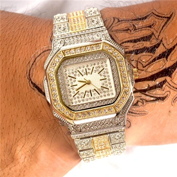 Мъжки часовник от висок клас Марка, Луксозни Часовник с Голям Циферблат, Мъжки Маркови Водоустойчиви Часовници с Диаманти, Мъжки Подарък Часовник ICED OUT
