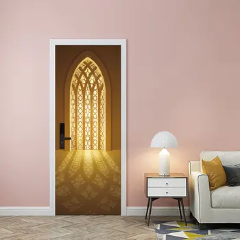 Мюсюлмански Стил Религиозни Вярвания Слънчева Светлина DIY Врата Изкуството Стенни Стикер Начало Декор Хол Вратата Стенни Стикер Подвижна, с монтиран на стената Плакат