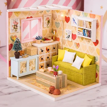 Направи Си Сам Миниатюрен Куклена Къща На Строителни Комплекти Ръчно Изработени Малка Къща Roombox Играчки За Деца, Подарък За Рожден Ден Дървени Куклени Къщи Мебели