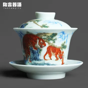 Небето-синьо пастел пет благословии на капака на купата на ръчно изработени керамични самоличността на чаена церемония по кунг-фу широк устата си запазва чаена чаша