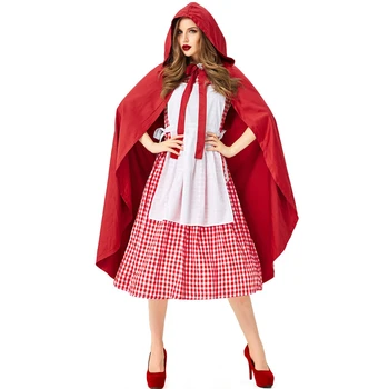 Нов cosplay костюм за Хелоуин червени карирани дъждобран приказен герой сценичното представяне на облекло вещица празничен костюм