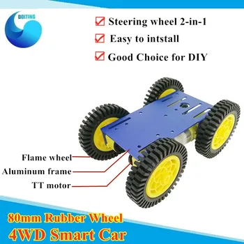 Нов Дизайн на 4WD Умен Робот RC Комплект за Кола с 2 mm Алуминиева Рамка/Двигател TT/80 мм Колелото на Пламъка за Arduino САМ Лесна Инсталация