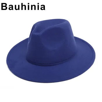 Нова вълнена шапка Bauhinia за есента и зимата, проста, с плосък покрив, в британския стил, в джаз стил, однотонная, с голям ръб, корея фетровая шапка