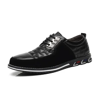 Нова модельная мъжки кожени обувки в бизнес стил, лаконичная удобни мъжки ежедневни обувки на равна подметка, однотонная мъжки обувки дантела с кръгло бомбе