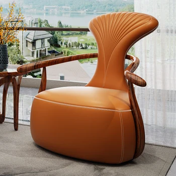 Нова, модерна китайски черен златна дървена кожен диван единична стол хол модерен прост стол за почивка от масивна дървесина стол за спални