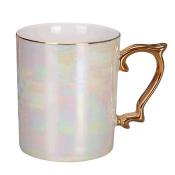 Нова чаша с перлена глазура и златна дръжка, модерен чашата за кафе, подобрена чаша керамична чаша с дъгова глазура, проста чаена чаша в скандинавски стил, посуда за напитки, подарък