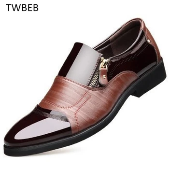 Новата Пролетна Мода Мъжка Бизнес обувки Oxfords От Изкуствена Кожа с Високо Качество, Меки на Ежедневни Дишаща Мъжки Обувки на плоска подметка с остри пръсти с цип