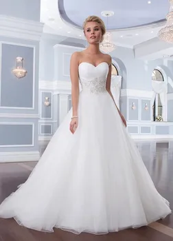 Новата принцеса рокля без презрамки бяла марлевая група без презрамки от мъниста вечеря в елегантна секси лесно луксозна сватбена рокля за младоженци