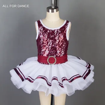 Нови танцови костюми, детска балетната поличка, бордо, завързана елече с пайети, балетната поличка, танцов костюм за момичета, детски пакетче