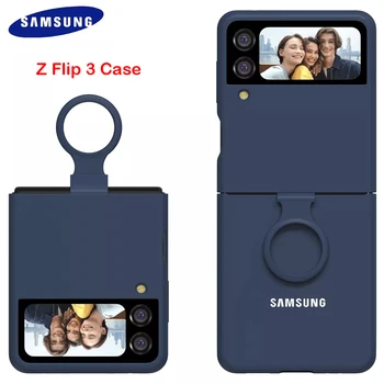 Новият Samsung Galaxy Z Flip 3 Flip3 с Кольцевым Калъф Оригинален Течен Силиконов Сгъваем Мек на Пипане Заден Защитен Калъф За SM-F711B