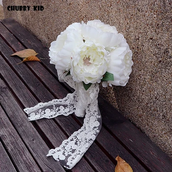 Новият изкуствен бял божур сватбен букет на булката, фалшиви цветя букет на булката букети сватба сватбени Планински Кристал, перли букет