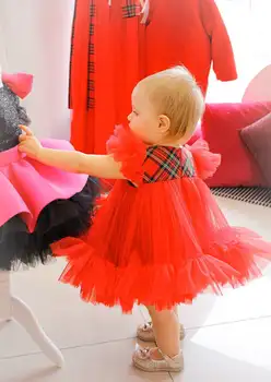 Ново детско Сетчатое рокля с клетчатым Модел, Украшенное рюшами, Скъпа Летни Дрехи Принцеса в стил Кэжуал, Приятна е за кожата