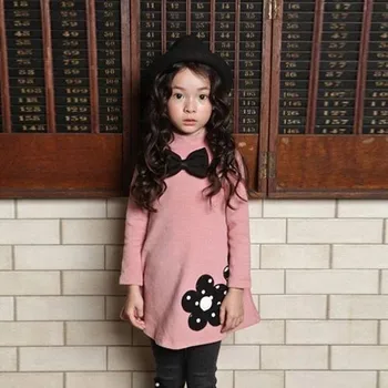 Ново корейското бебешка рокля на принцеса с лък за момичета, утолщенное и бархатное рокля с дълги ръкави, рокля k1