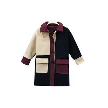 Ново палто за момичета, зимно ново модно вълна палто в клетка за момичета, есенното яке, топло дълга горна дреха, Детска Ветрозащитная