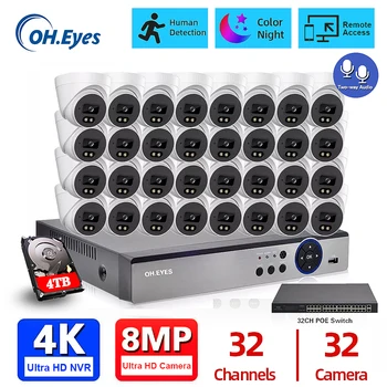 О.EYES 32CH 4K НРВ е с Цветна Нощен Система за видеонаблюдение 8MP Домашна Двустранен Аудио POE IP камера Комплект H. 265 +