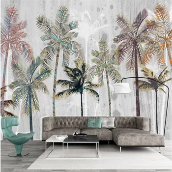 Обичай Тапети 3D Ръчно Рисувани Тропически Растения Кокосови Палми Пейзаж Стенни Тапети за Хола ТЕЛЕВИЗИЯ Фон на Стената 3D