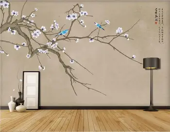 Обичай големи стенни тапети, покриващи стените в китайски стил, ръчно рисувани, задълбочено цветя и птици, на фона на стена