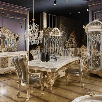 Обичай френски маси и столове от масивно дърво с дърворезба, европейската луксозна ресторанная мебели в бароков стил