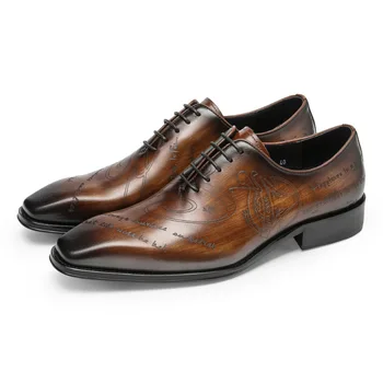 Обувки Официалната За Мъже, Черна и Кафява Елегантна Модельная Мъжки Обувки Дантела, Булчински Обувки От Естествена Кожа, Бизнес кожени обувки-Oxfords, мъжки