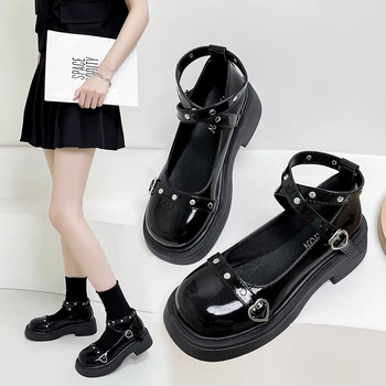 Обувки на платформа в стил Лолита, Обувки Мери Джейн, Дамски Ежедневни Обувки На Квадратен Ток в Японски Стил, Реколта Оксфордские обувки за Студентки Колеж За Момичета