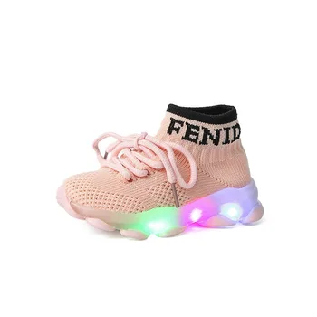 Обувки с led подсветка за бебета и малки деца, Дишащи Модни маратонки, без закопчалка за малки деца, Чорапи за малки момичета и момчета, обувки Размер 21-30