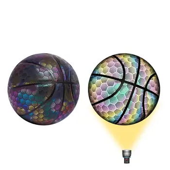 Отразяваща Баскетболен Размерът на 7 - Холографски Отразяваща Светлината на Баскетболен Нажежен Баскетбол За Нощен Игри Здрав ПУ Чудесен